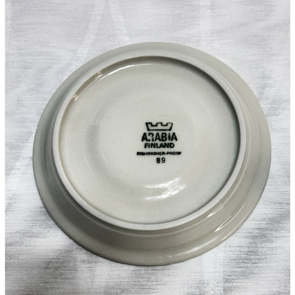 ARABIA OF FINLAND Salla Small Coffee Cup Saucer Gray Gray Tan White Stripe 4 oz. - Picture 4 of 6